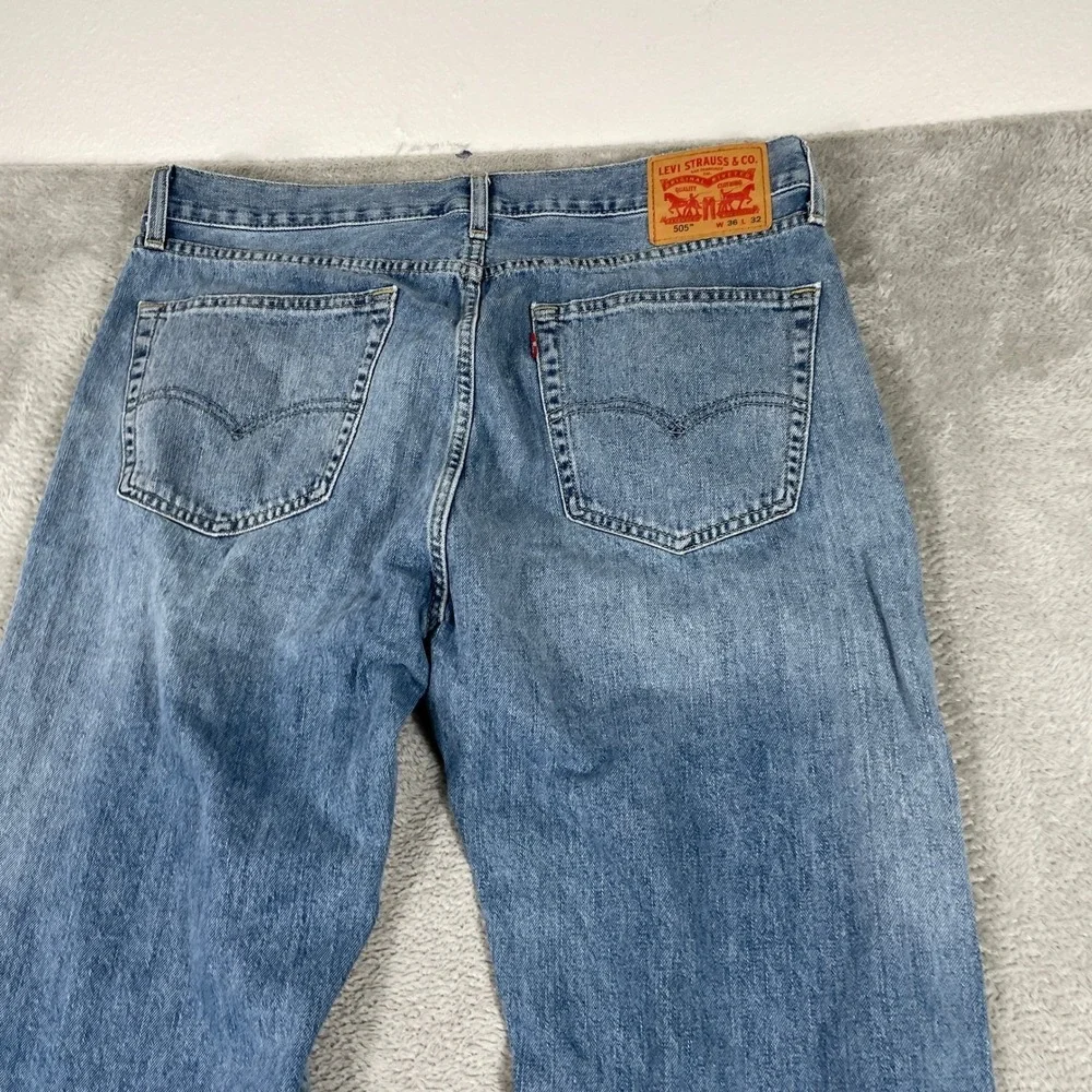 Levis 505 Jeans Mens 36x32 Blue Regular Fit Straight‎ Leg Denim